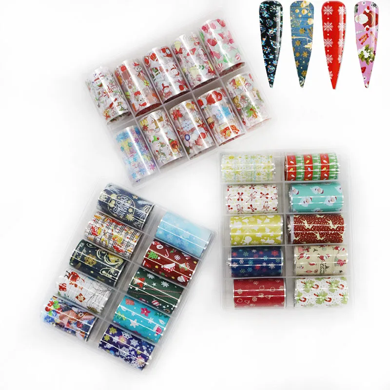 

10 Rolls/box Christmas Nail Sticker Snowman Nail Accesoires Laser Snowflake Nail Stickers Elks Nail Decals DIY Nail Art Tools