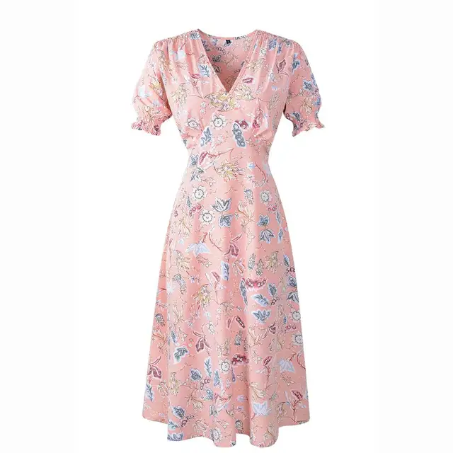 2021 Casual Elastic Waist Boho Beach Dress Women Summer Dress Plus Size Floral Print Vintage Chiffon Midi Dress Vestido de Festa 5