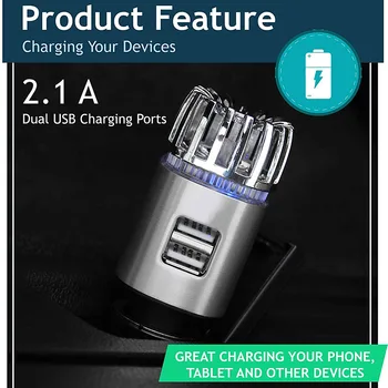 

Car Air Purifier Negative Ion Air Freshener Eliminate Odor Dust with Dual USB Charger 5V 2A VH99