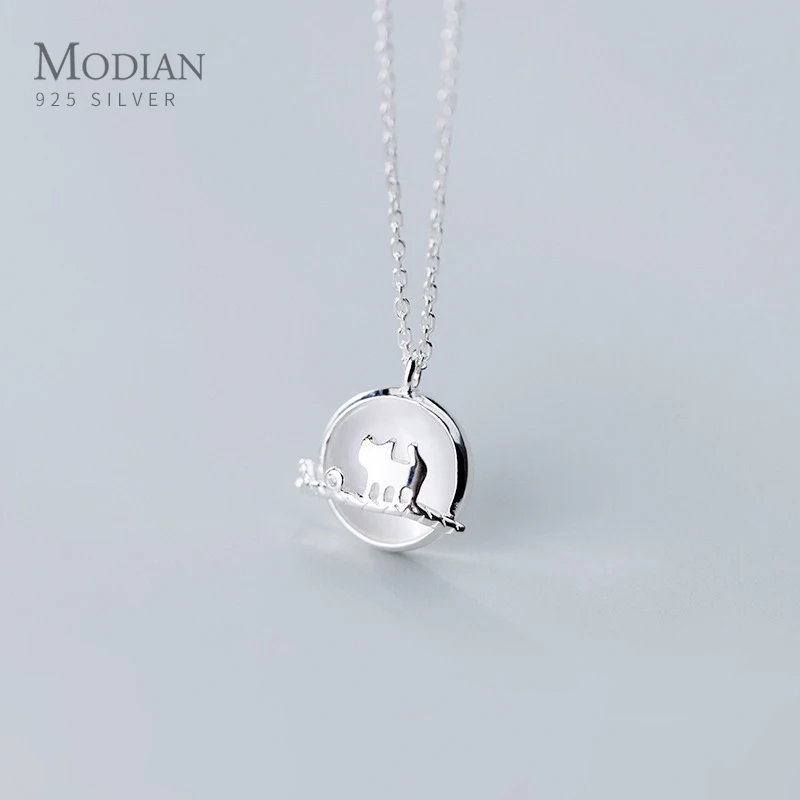 Modian White Opal Lovely Kitty Sterling Silver 925 Pendant Necklace for Women Adjustable Link Chain Fine Jewelry 2020 Design | Украшения и