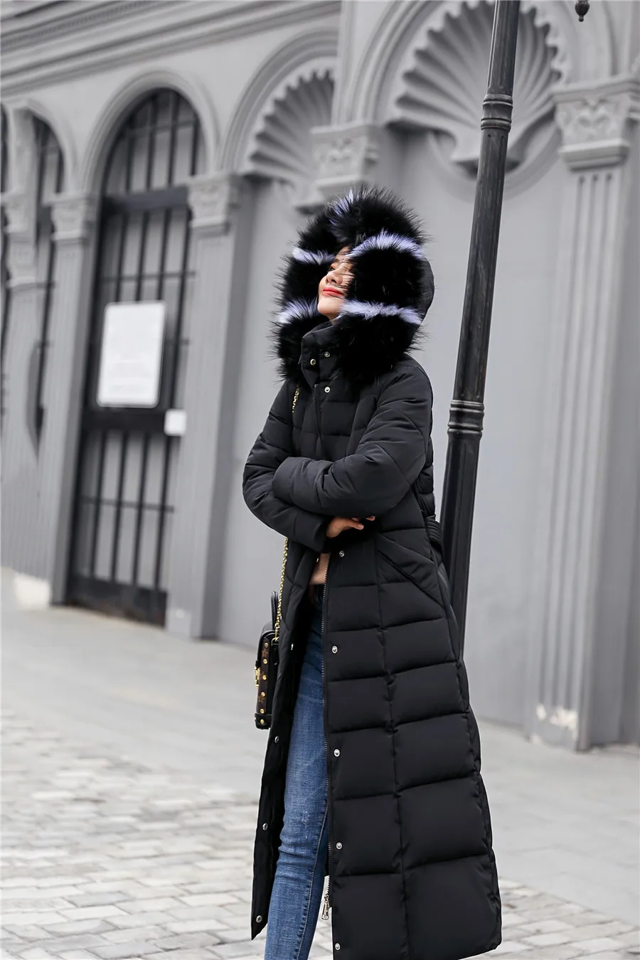lower price  Down Coat women Long Fur Collar Jacket Women Winter with Hooded Down Coat Winter Oversize Doudoune 