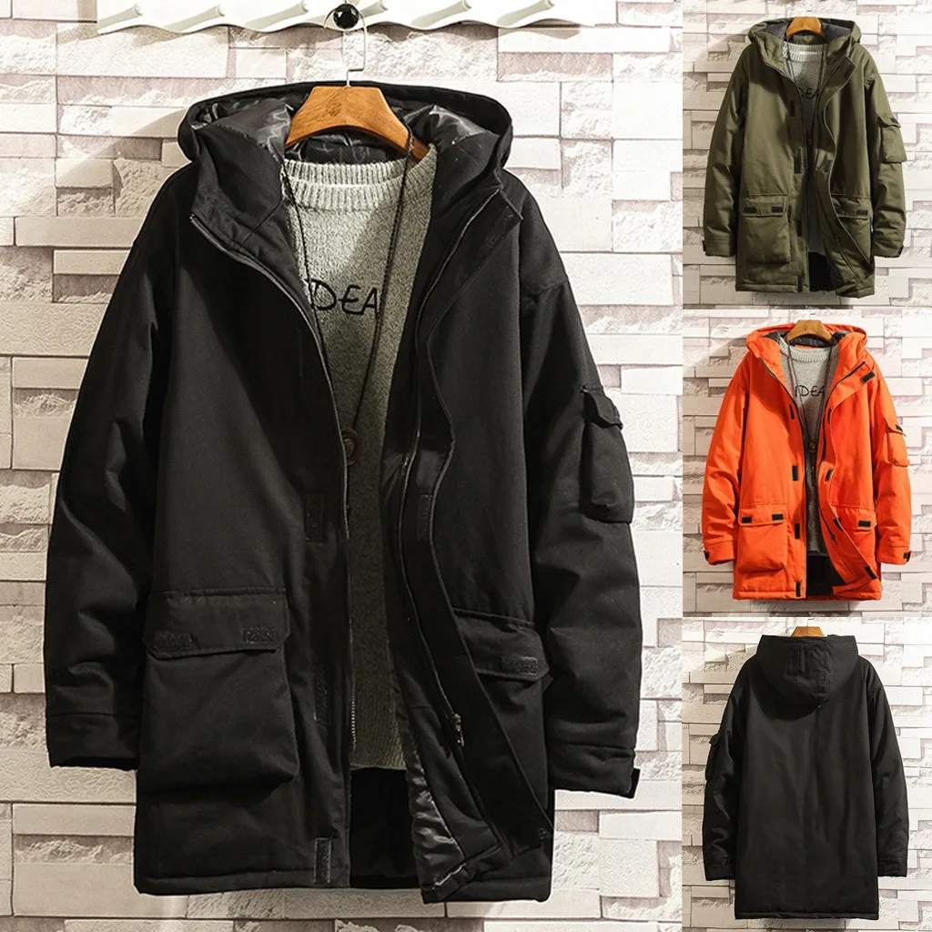 

Men's Autumn Winter Outwear Mid-length Hooded Thickened Multi-pocket Jacket Coat loose mid-length hooded workwear coat