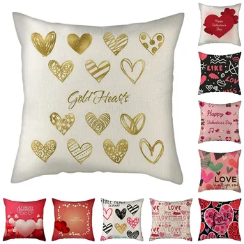 

Fuwatacchi Heart Shape Cushion Cover Pink Red Pattern Linen Pillow Cover for Home Chair Sofa Decorative Pillow Cases Gift 45x45