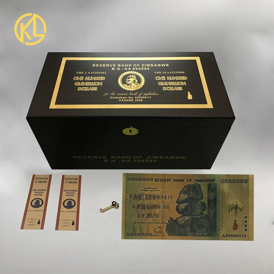 AZ0000111 1000 SET Сто кинтиллион, Zimbabwe вийский доллар, 24K золото, Банкнота с УФ-светом, водяная Марка в деревянной коробке для коллекции - Цвет: AZ0000111 1000 SET