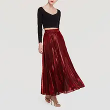 Новинка, плиссированная длинная юбка для женщин, черная, плюс размер, высокая талия, большие качели, золотистый цвет, юбка для женщин, модная, 5 цветов на выбор