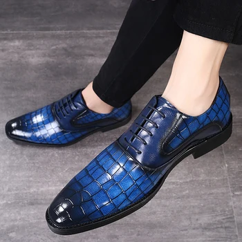 

Formal Men's Crocodile Pattern Leather Shoes Pointed Toe Casual Party Office Oxford Platform Shoes Men Zapatos De Hombre