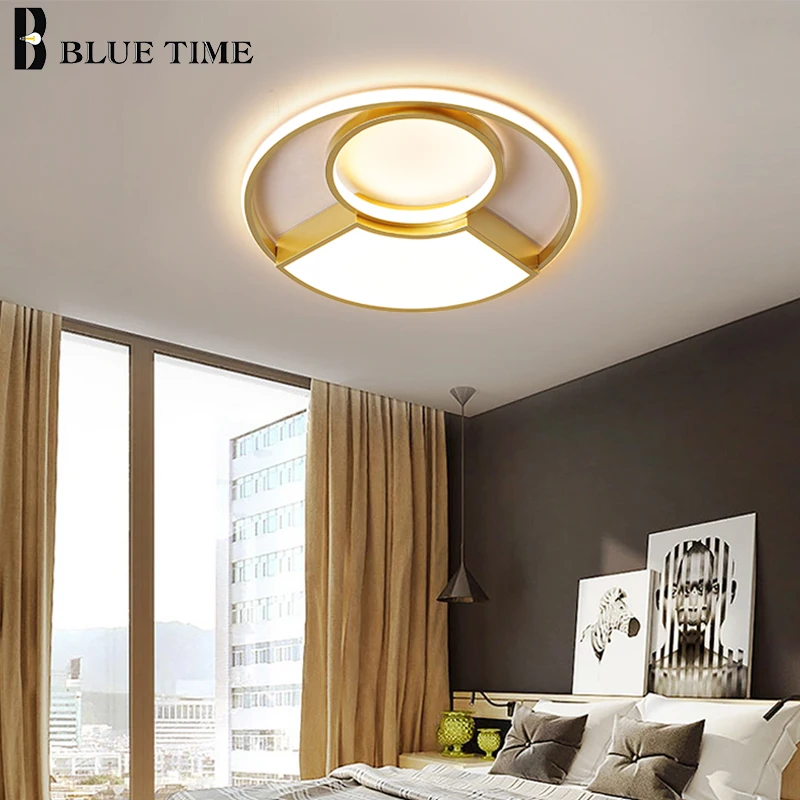 

Golden Round Modern Led Ceiling lights For Living Room Bedroom Flush Mounted Indoor Lighting Fixtures Dimmable Lustre Home lamp