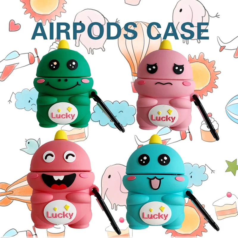 

Lovely Cute 3D for airpods case Couples Little Dinosaur Wireless Bluetooth Earphone Silicone Protective Case For Apple Airpods