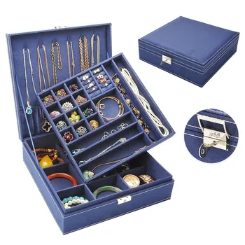 

Large Double Flannel Square Jewelry Box Home Earrings Ring Necklace Storage Bedroom Desktop Jewelry Finishing Dust Jewelry Box