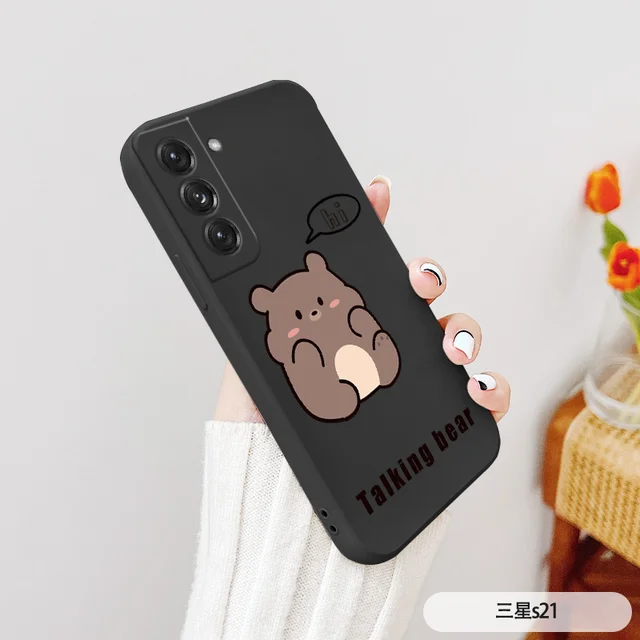Cute For Samsung Galaxy S21 S20 FE S10 Note 20 10 Plus Case Bear Soft Cover A72 A52 A42 A32 A71 A51 A41 A31 A21S Phone Case Black