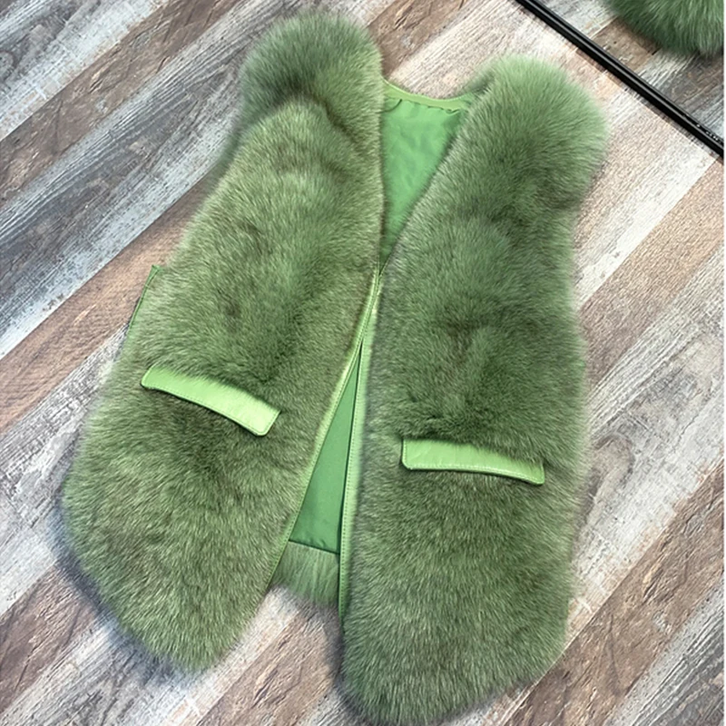 ZDFURS* натуральный жилет из натурального Лисьего меха зимнее модное меховое пальто женская куртка из натурального Лисьего меха длинное меховое пальто - Цвет: Бирюзовый