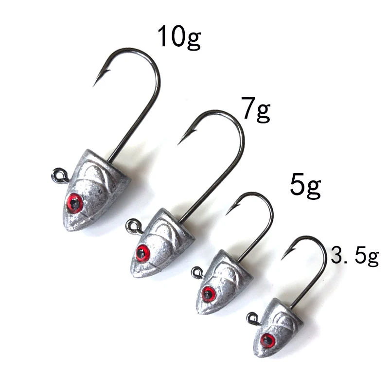 JOHNCOO 10pcs Mini Jig Head Hook 0.5g 1g 2g 3g 4g 5g Jigging Hook Rockfish  Game Soft Bait Hook Carbon Steel Treble Hooks