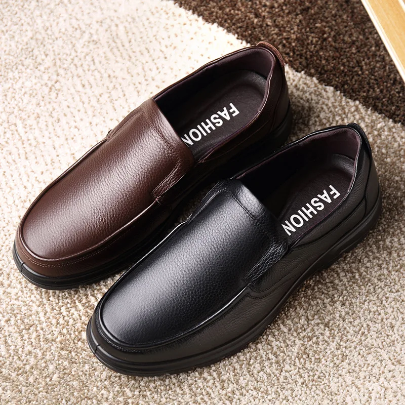 Top Quality Genuine Leather Shoes Men Flats Winter Warm Fur Shoes Formal Dress Shoes for Men Slip on Driving Office Shoe