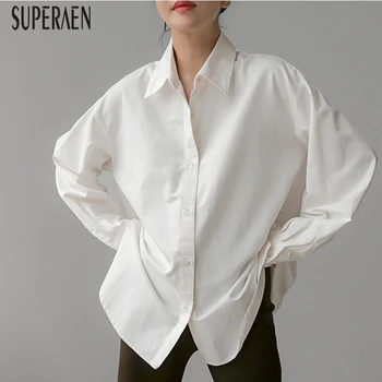 

SuperAen Fashion Shirt Women Korean-Style Spring New 2020 Ladies Blouses and Tops Irregular Long-Sleeve Women Clothing
