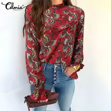 

Celmia Vintage Shirts 2022 Fashion Women Blouses Long Puff Sleeve Ruffled Tops Tunic Casual Floral Printed Bohemian Party Blusas