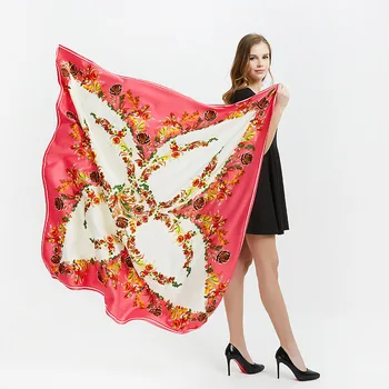

130*130cm TOP Silk Flower Floral luxurious Scarves Women Foulard Square Hijab Scarf Ladies Shawl wrap muffler pareo female hijab