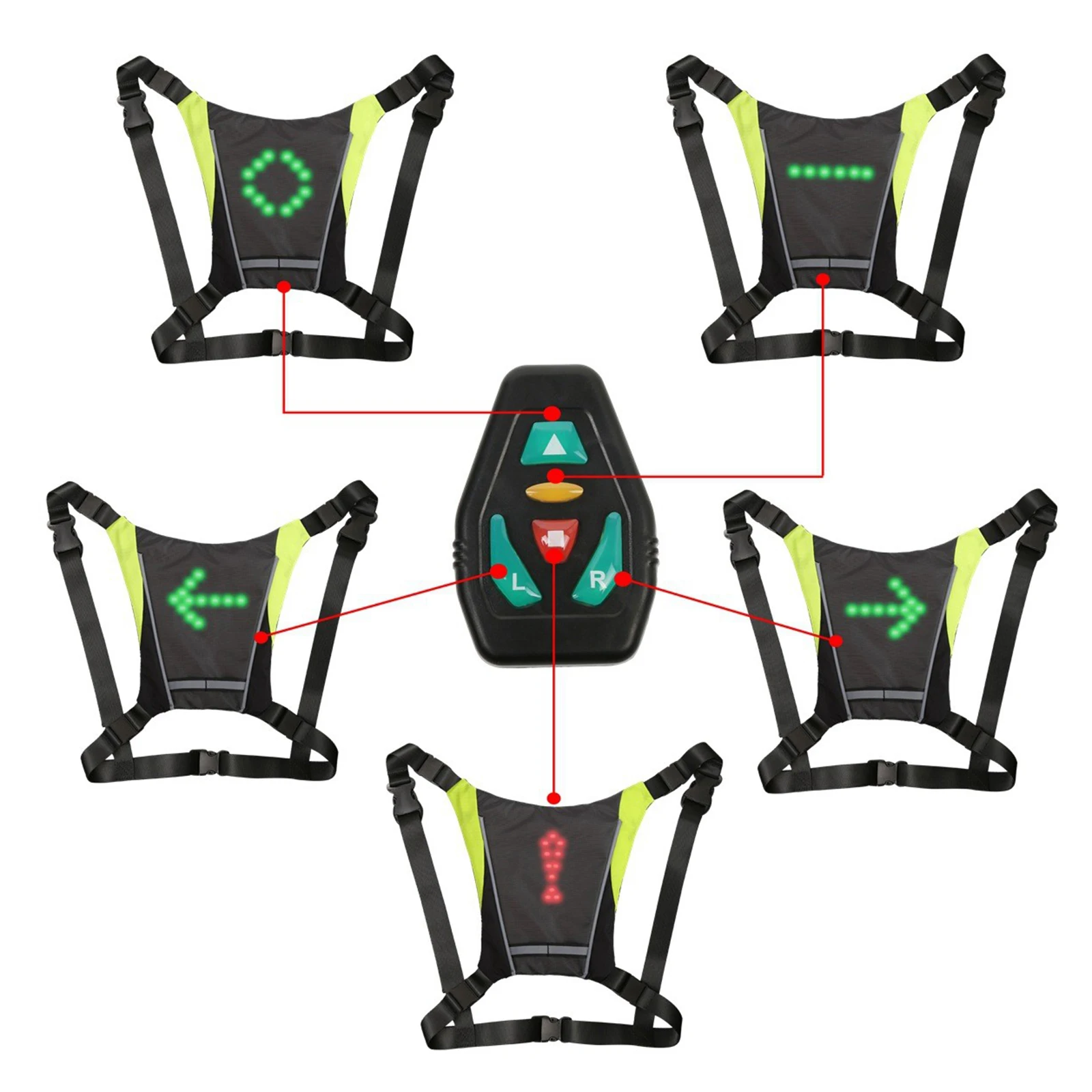 Night Cycling Remote LED Signal Turn Warning Light Security Safety Vest Backpack