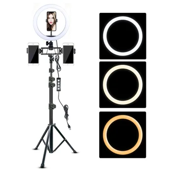 

Video Ring Light 10in with Tripod Stand Multi Video Phone Holder for Youtube Live Ringlight Photography Lamp Dimmable Lighting