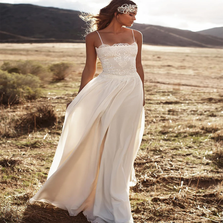 

2016 Beach Wedding Dress Boat Neck Zipper Sleeveless Court Train Floor Length Lace Party Bridal Gowns Robe De Soiree Women