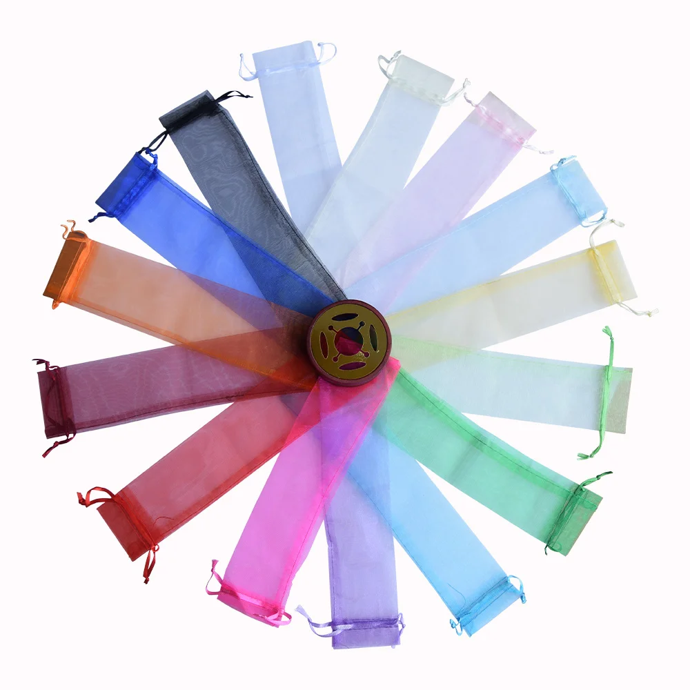 Folding Hand Fan Packaging Bags 14 colors souvenir gift wedding hand fan organza bags 50 pcs per lot