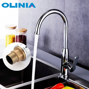 Olinia Kitchen Sink Faucet Contemporary Style Single Handle Deck Mounted Faucet Brass Material Hot&cold Water Taps OL82159
