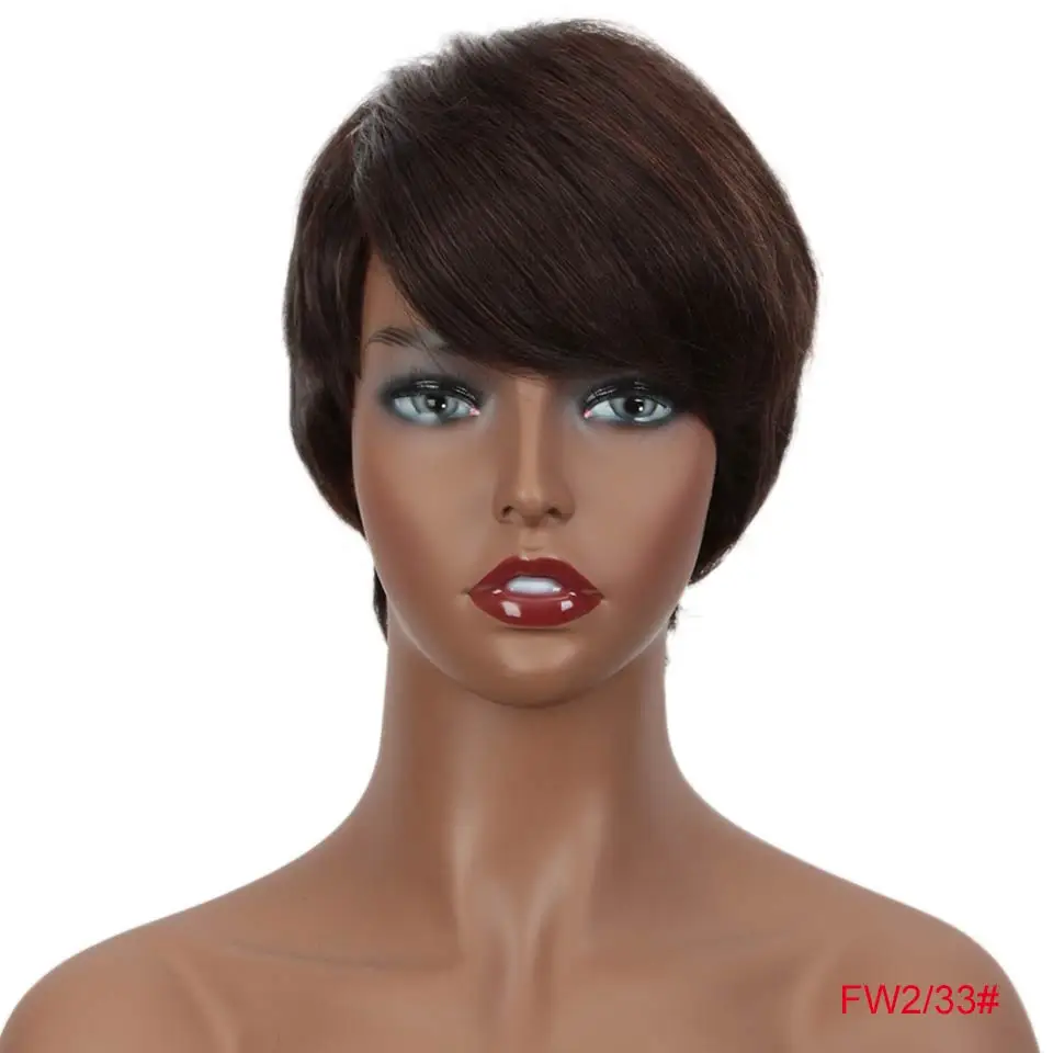 Rebecca короткие прямые волосы парик перуанский Remy человеческие волосы парики для черных женщин коричневый красный смешанные цвета Дешевые - Цвет волос: FW2-33