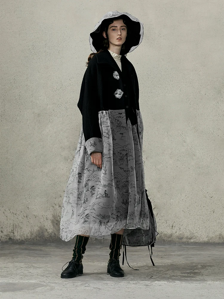 Originele Ontwerp Aigyptos Autumnwinter Vrouwen Elegante Slanke Moerbei Zijde Patchwork Zwarte Wollen Jas Zoete Rok Stijl Wollen Jas Originele Ontwerp Aigyptos Autumnwinter Vrouwen Elegante Slanke Moerbei Zijde Patchwork Zwarte Wollen Jas Zoete Rok Stijl Wollen Jas