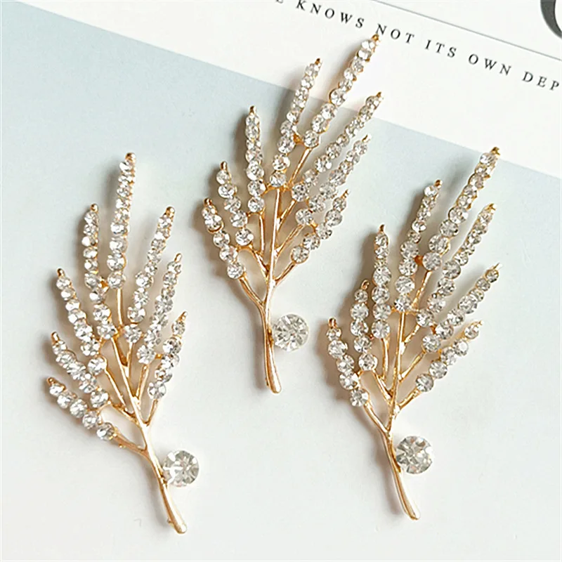 

10 Pcs CZ Golden Alloy Leaves Branches Brooch Setting Hairpins Accessories For Diy Handmade Making Findings Jewelry Accessories