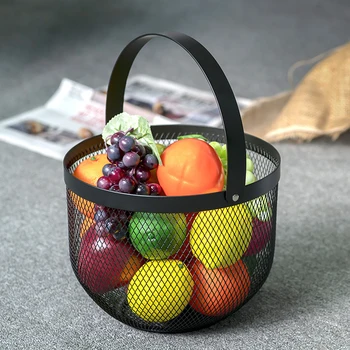 

2020 Black Wrought Iron Portable Basket Vegetable Fruit Basket Holder Storage Basket Storage Organizer Cajas Organizadoras