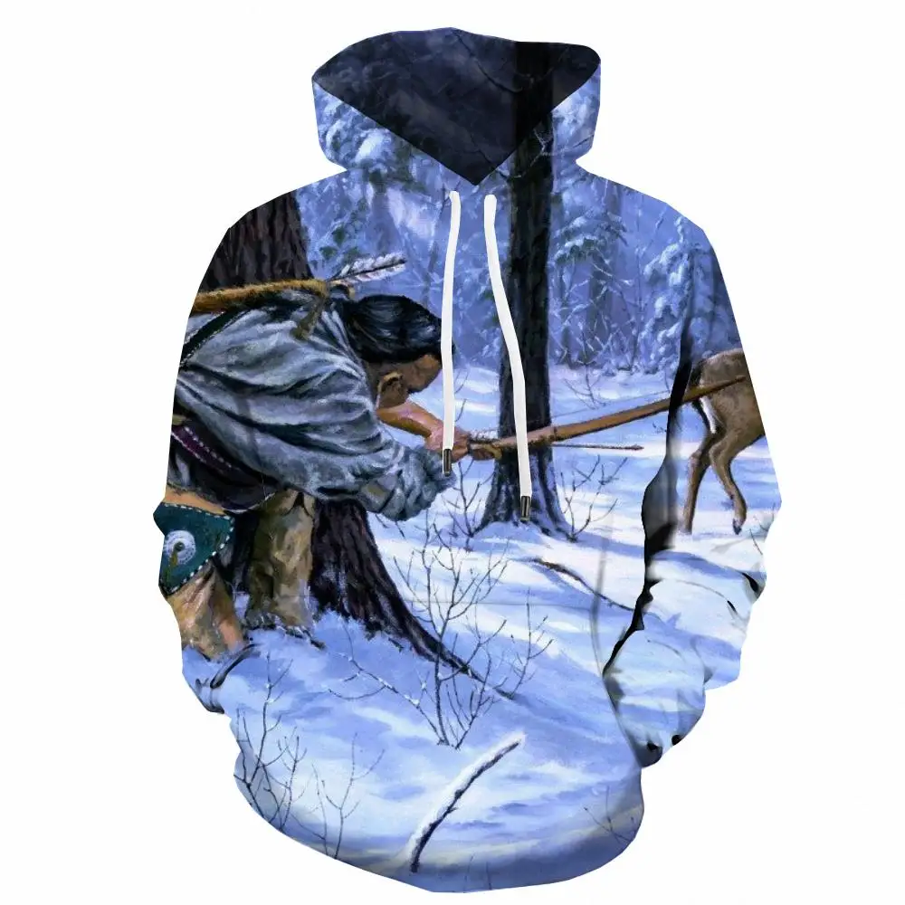 

3d Hoodies Animal Hoodie Men Hunting Sweatshirt Printed Landscape Hooded Casual Snow 3d Printed Mens Clothing Hip Hop Casual