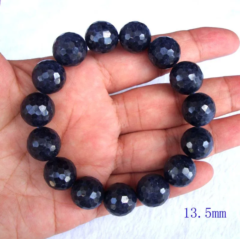 

Free Shipping Natural Sapphire Faceted Round 13.5mm,13mm,11.5mm,11mm,10.5mm,10mm,9.5mm Beads Bracelet Women Jewelry Accessories