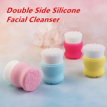 

3D Double Side Black Silicone Facial Cleanser Head Remover Machine Wash Makeup Brushes Fiber Face Cleaning Massage Skin Care