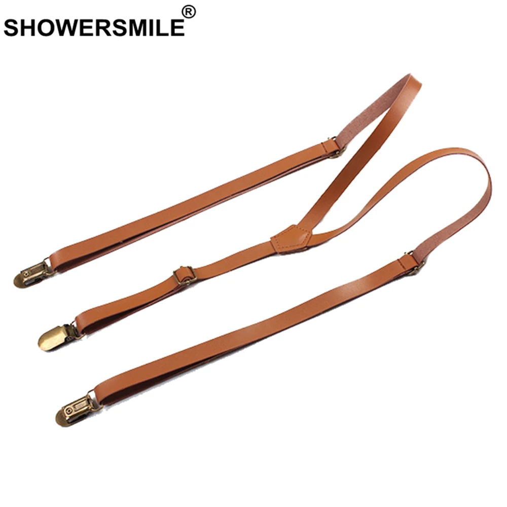 SHOWERSMILE кожаные подтяжки женские коричневые регулируемые для брюк элегантные в