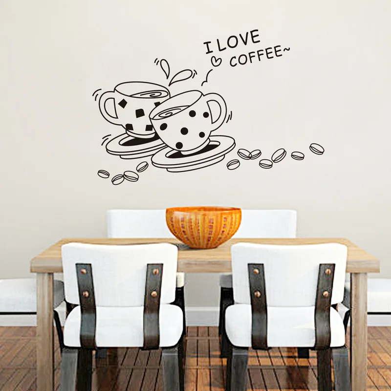 Creative Kitchen Wall Decals Coffee cup Home Decor Cartoon Wall Stickers Decorations Poster DIY Mural art Decals