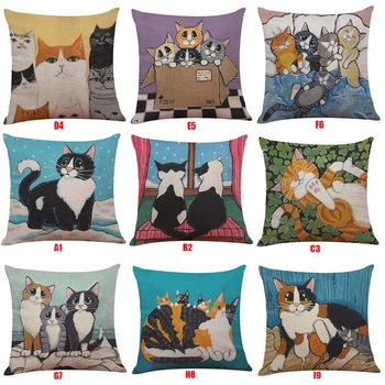 

Fashion Pattern Pillowcase Home Covers cat Little Throw Case Cotton Linen Printed For Pillow Office Pillow Textile