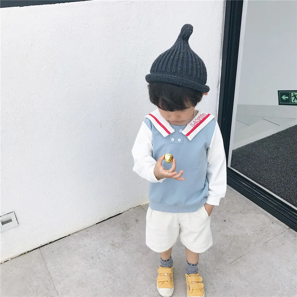 Tonytaobaby/осенне-зимняя одежда новая детская одежда хлопковый свитшот с воротником в морском стиле с героями мультфильмов свитер для маленьких девочек для мальчиков