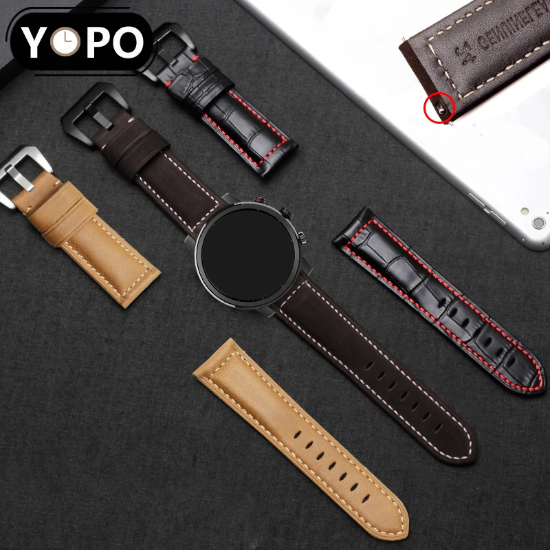 YOPO 20 22 мм кожаный ремешок с черной пряжкой для Xiaomi Huami Amazfit Bip Lite Молодежные Смарт