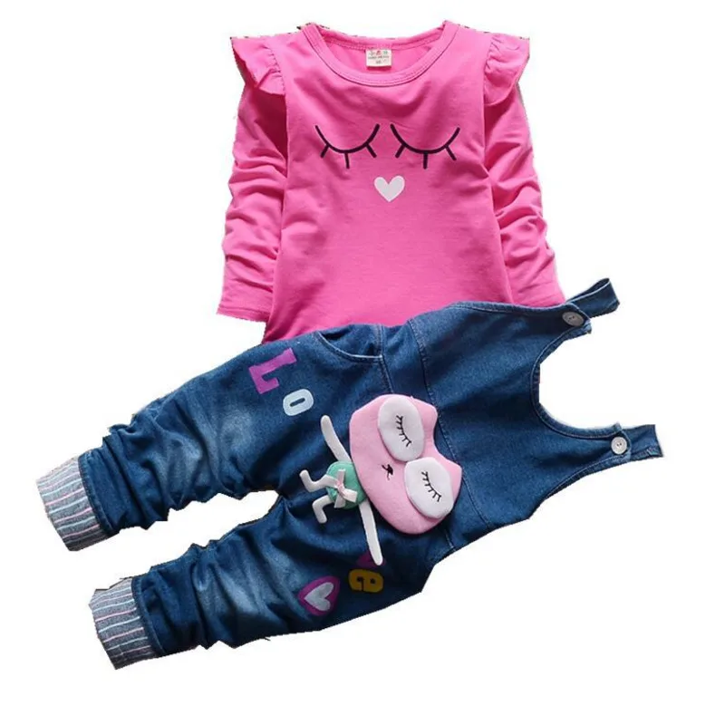 

New Spring Autumn Baby Girls Clothes Children Cotton T Shirt Overalls 2 Piece Set Toddler Fashion Costume Infant Kids Tracksuits