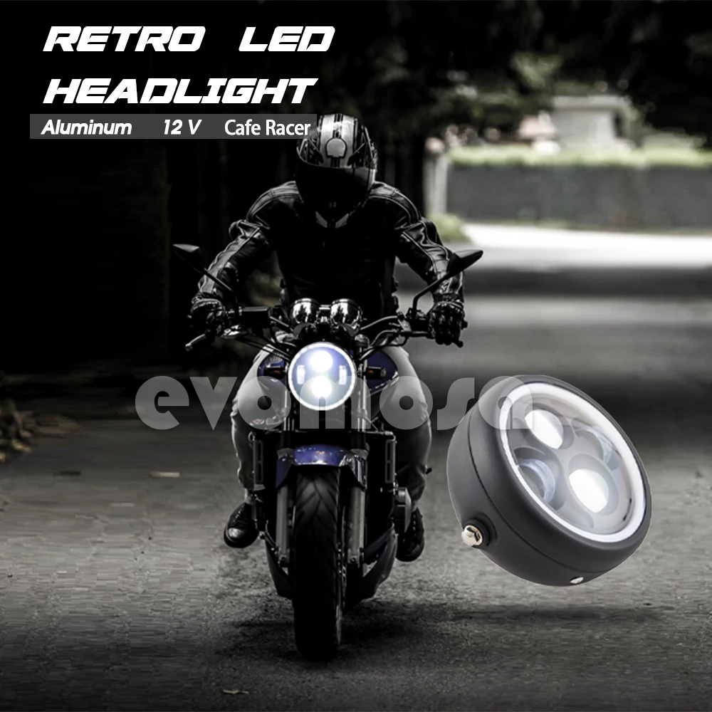 6," светодиодный фонарь для мотоцикла Hi& Lo, лампа для фар DRL с ангельским кольцом для Harley Sportster, кафе, Racer, поплавок, железный 883