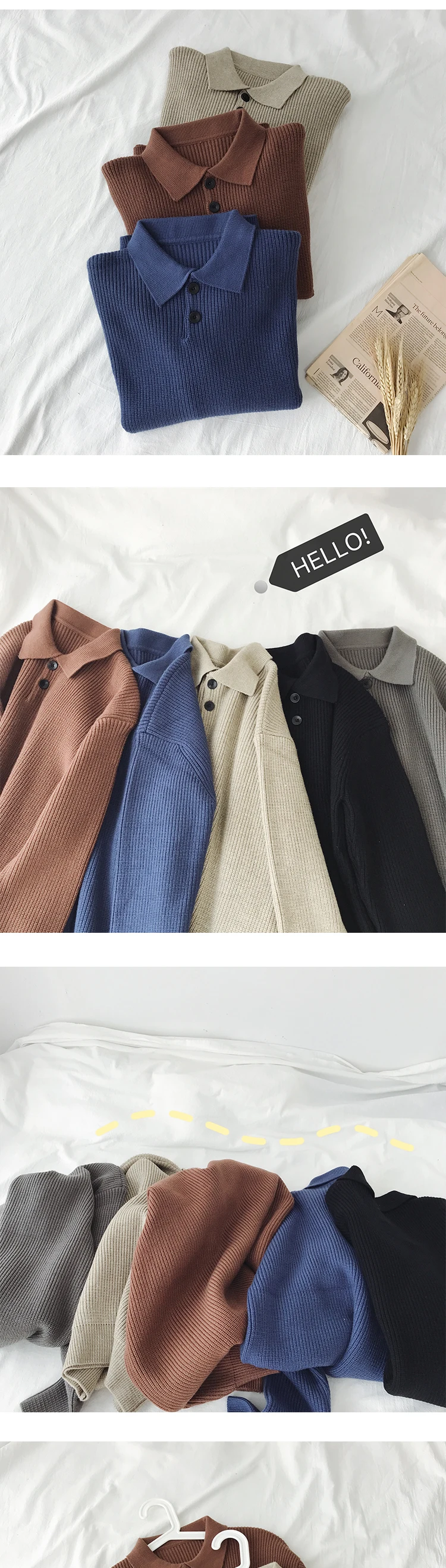 Lapel Winter Sweater Men's Warm Fashion Solid Color Casual Knit Sweater Man Wild Loose Long-sleeved Pullover Male Clothes