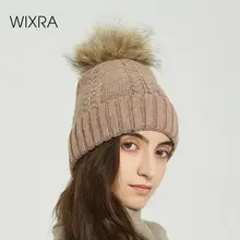 Wixra, женская меховая одноцветная шапка с помпонами, зимняя женская шапка, шапка для девочек, вязаные шапки, шапка, шапка, плотная шапка Skullies Beanies для женщин