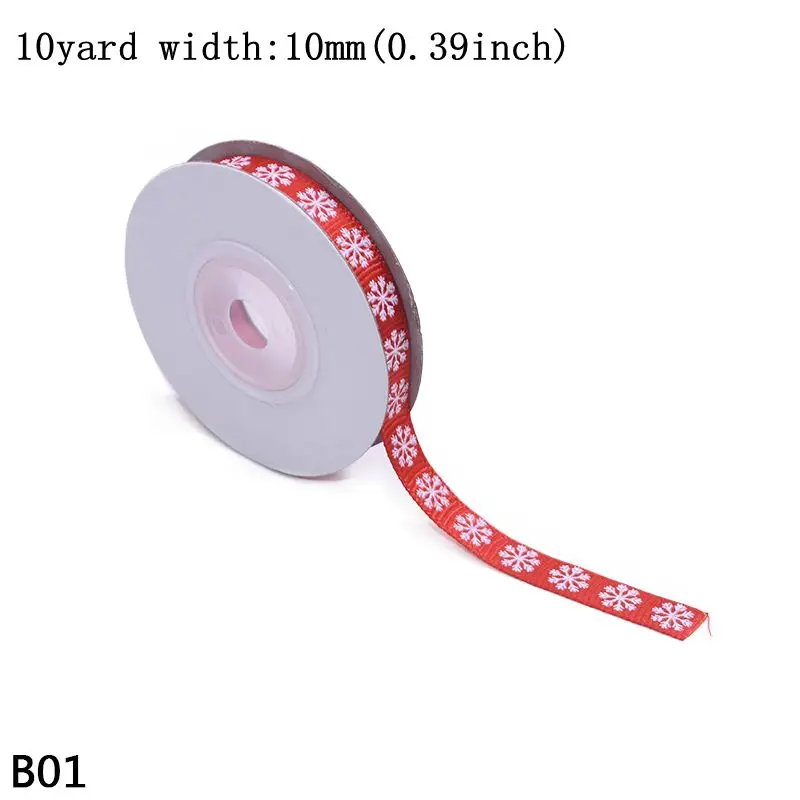 10mm-B01 red 10 ярдов 10/20/25 мм атласная лента Гро-красного и зеленого цвета с принтом лося Снежинка рождественские ленты год декор рукоделие Подарочная упаковка с бантом - Цвет: 10mm-B01 red