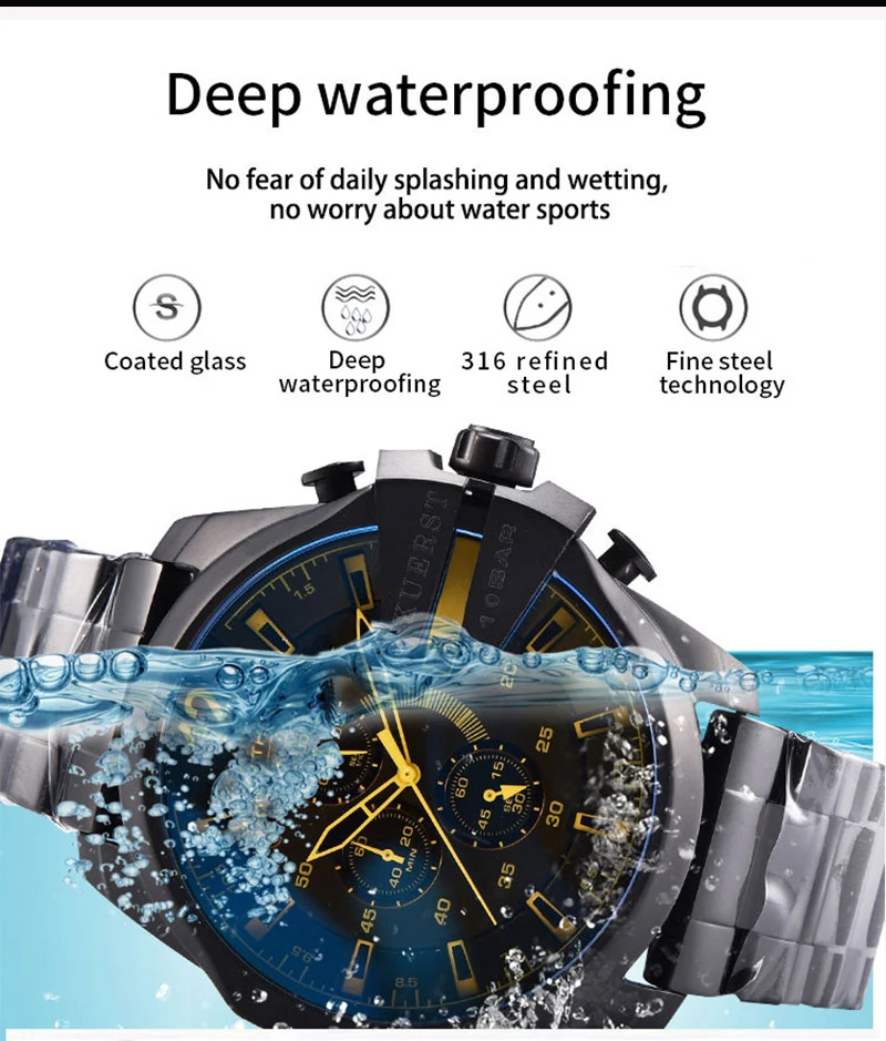Мужские спортивные часы Топ люксовый бренд KUERST водонепроницаемые военные часы мужские градиентное стекло большой циферблат многофункциональные кварцевые часы