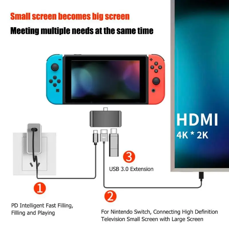 3 в 1 USB C к PD/HDMI/USB3.0 адаптер 4K видео дисплей Тип C конвертер для ноутбука планшет MacBook для переключателя Nod