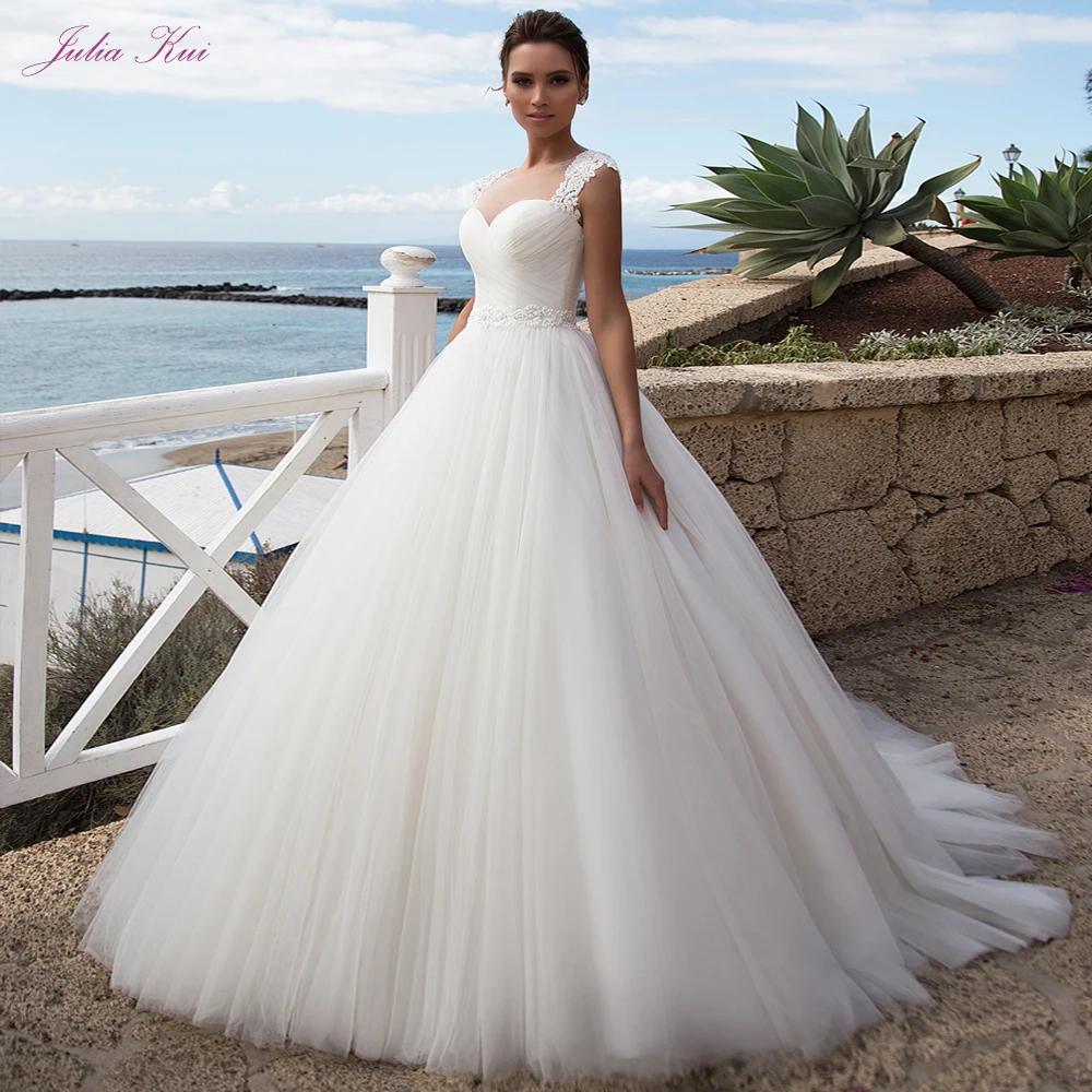 

Julia Kui Stunning Tulle A-line Wedding Dress With Regular Strap Floor Length Wedding Gown And Elegant Sash