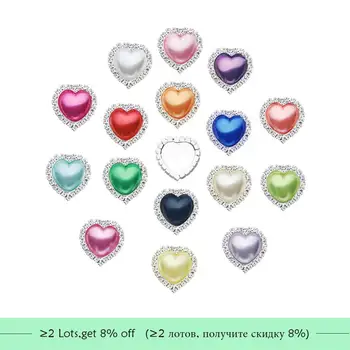 

Free shipping 20mm 10PCS heart shape pearl rhinestone button with flat back (BTN-5031)