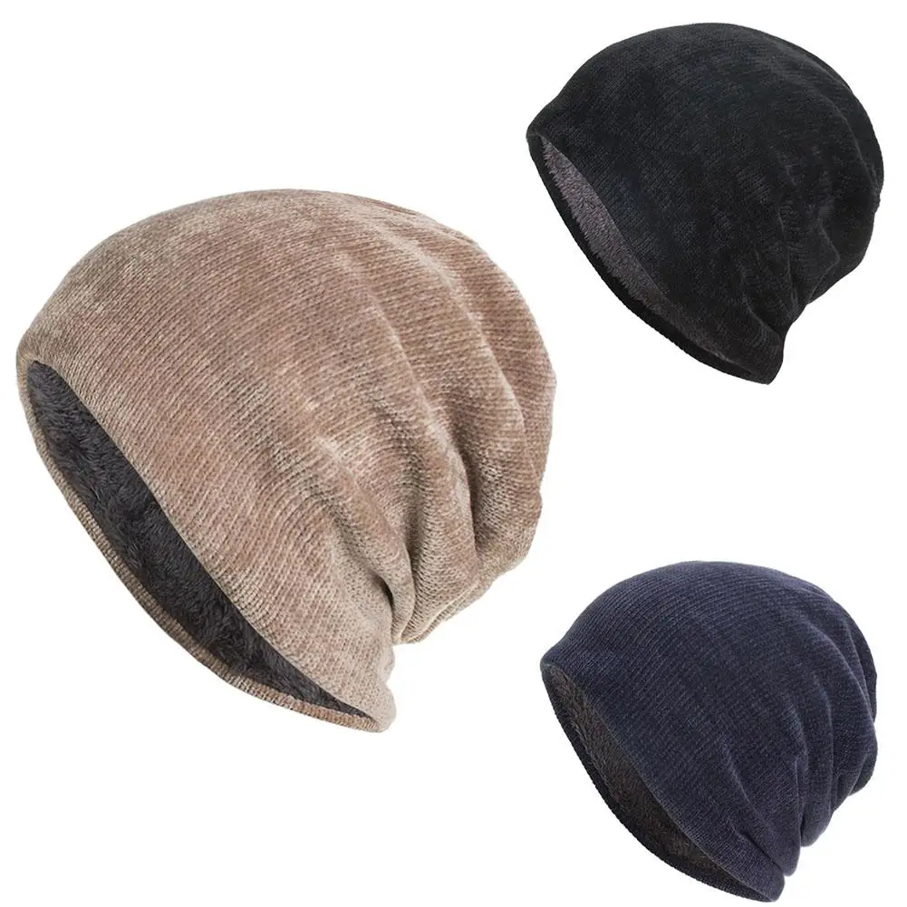 

Winter Outdoor Men Solid Color Fleece Lined Warm Beanie Cap Baggy Skull Hat Soft Warm Hats Ladies Bonnet