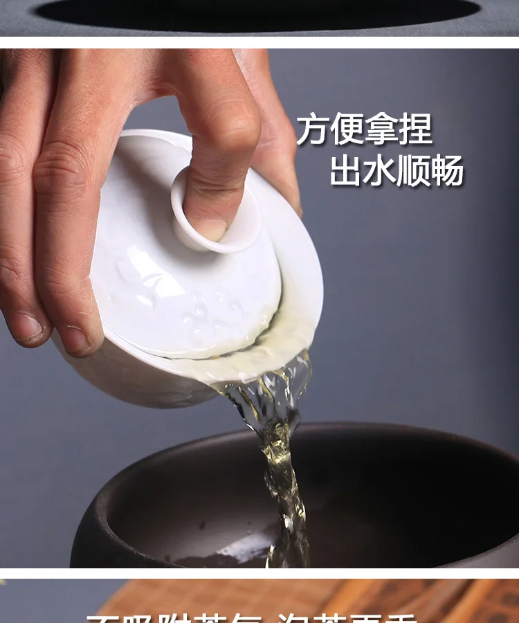 High White Ceramic Shadow Engraving Blue Pattern Three-force Tureen Celadon Tea Bowl Tea Cup Large Size Are the Tea Trays Kung F