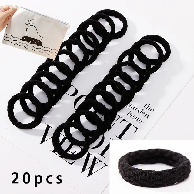 20pcs black 2 10pcs/Set New Women Basic Crude Elastic Hair Bands Ponytail Holder Scrunchie Headband Rubber Bands Fashion Hair Accessories - Цвет: 20pcs black 2
