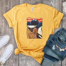 Женская хлопковая футболка, забавная футболка с короткими рукавами и принтом монстра, летний больших размеров, топы, футболки, Tumblr, женская футболка